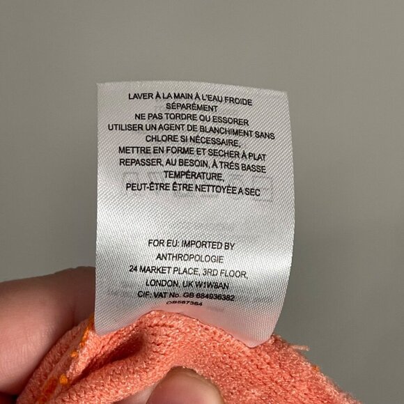 Anthropologie Moth Mock Neck Bell Sleeve Striped Sweater Size M/L Coral Orange - Picture 5 of 7